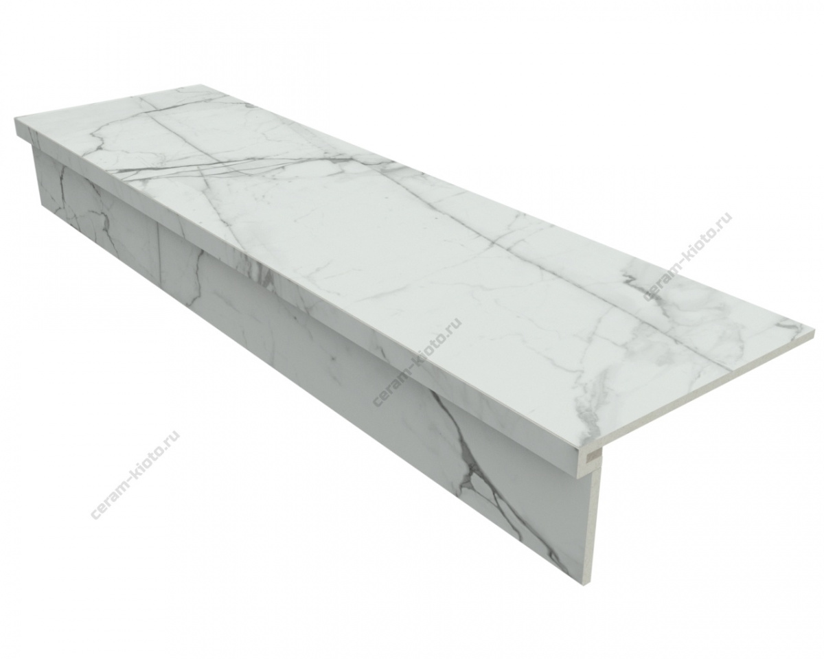 Ступень из керамогранита Idalgo Home Pallisandro Nero ID9086B021LLR-P 1200x330 с профилем П 30 мм Лёгкое лаппатирование Белый с П-образной подклейкой носика