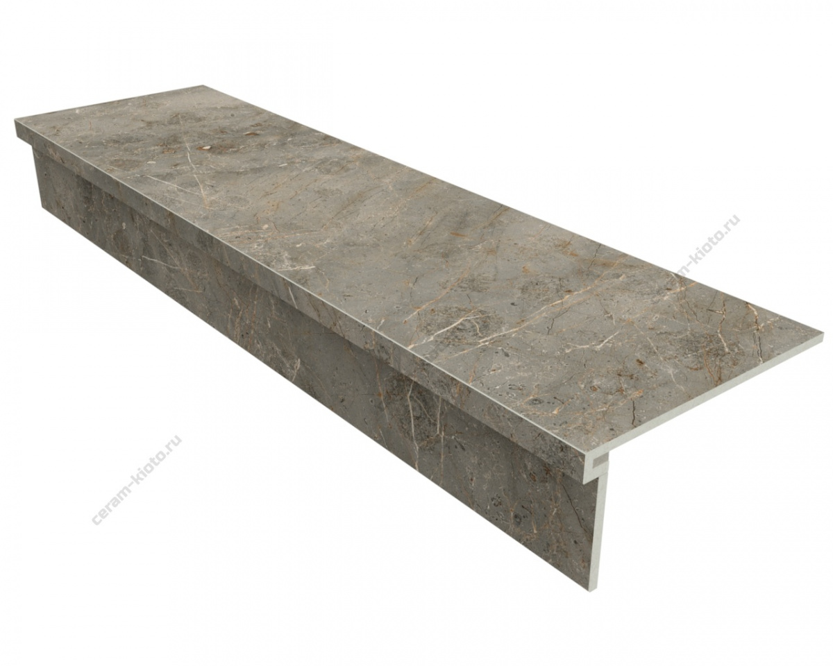 Ступень из керамогранита Idalgo Home Bardiglio Classic ID9088B056LLR-P 1200x330 с профилем П 30 мм Лёгкое лаппатирование Коричневый;Тёмно-бежевый;Кофейный с П-образной подклейкой носика