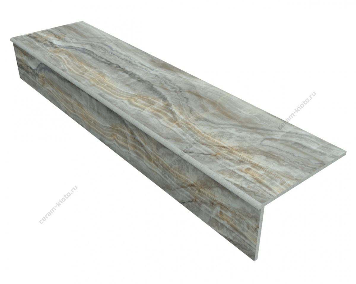 Ступень из керамогранита Idalgo Home Onix Grey ID9075B054LLR 1200x300 Лёгкое лаппатирование Светло-серый;Серый фаска 1\4 круга с полировкой торца