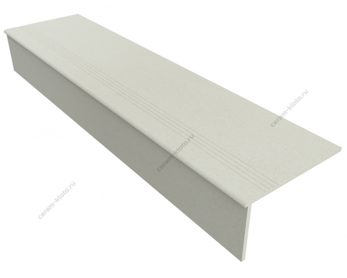 Ступень из керамогранита U100PR (молочный, моноколор) 1200x300 Полированный (глянцевый) Бежевый фаска 1\4 круга с полировкой торца
