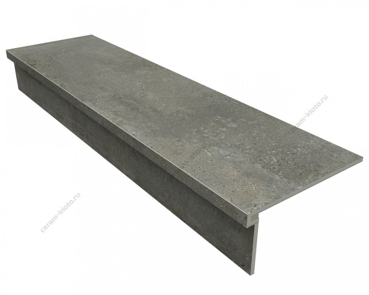 Ступень из керамогранита Idalgo Home Perla grey ID9069b054LLR-P 1200x330 с профилем П 30 мм Лёгкое лаппатирование Серый с П-образной подклейкой носика