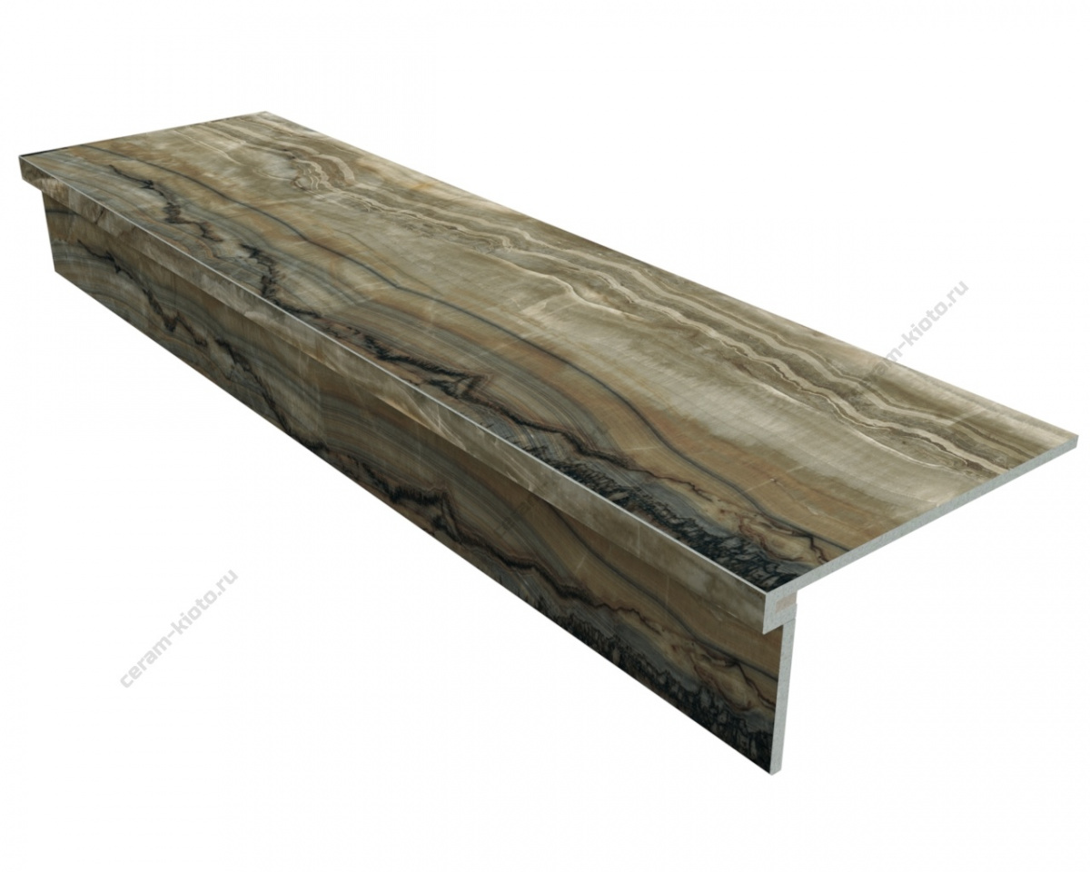 Ступень из керамогранита Idalgo Home Onix Brown ID9075B053LLR-P 1200x330 с профилем П 30 мм Лёгкое лаппатирование Коричневый;Тёмно-коричневый с П-образной подклейкой носика