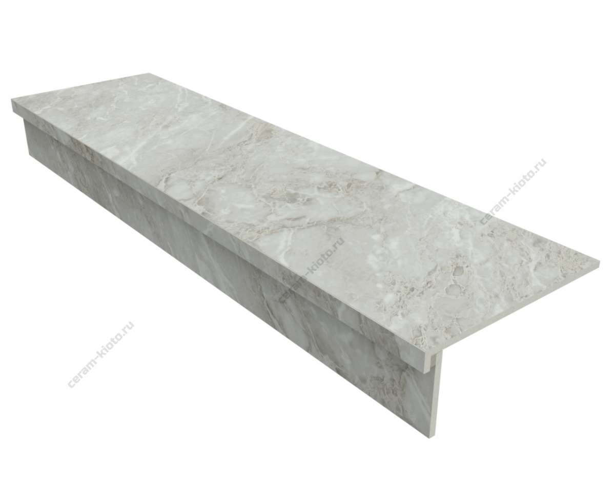 Ступень из керамогранита Idalgo Home Silver Espero ID9090B090LLR-G 1200x320 с профилем Г 30 мм Лёгкое лаппатирование Светло-серый;Шампань с Г-образной подклейкой носика