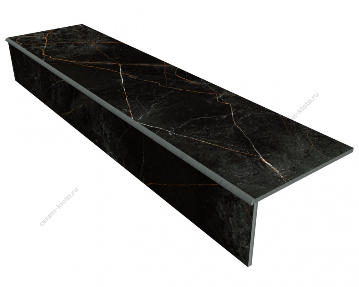 Ступень из керамогранита Idalgo Home Sandra Black Olive ID9018C080LLR 1200x300 Лёгкое лаппатирование Чёрный фаска 1\4 круга с полировкой торца
