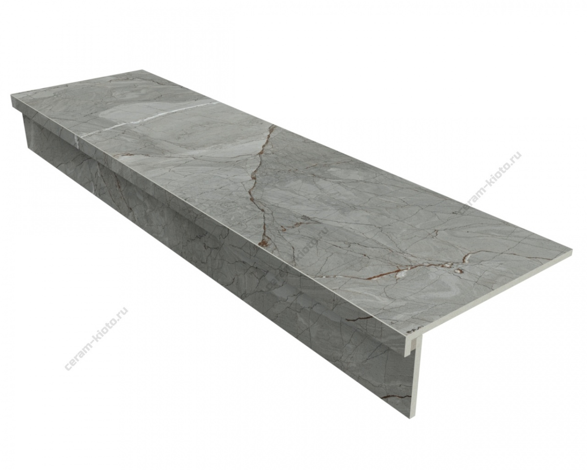 Ступень из керамогранита Idalgo Home Sunset Argento ID9092B092LLR-G 1200x320 с профилем Г 30 мм Лёгкое лаппатирование Серый;Тёмно-серый с Г-образной подклейкой носика