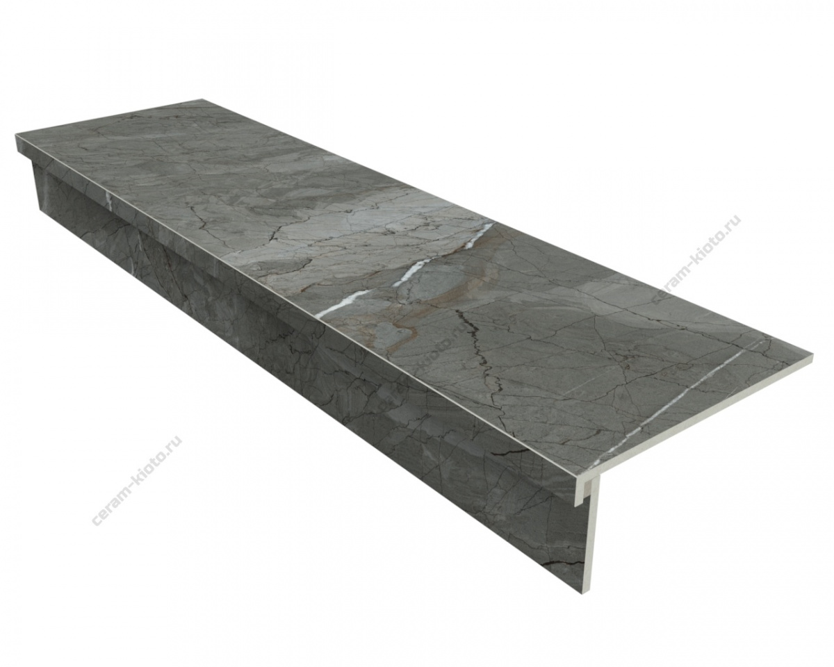 Ступень из керамогранита Idalgo Home Sunset Grigio ID9092B089MR-G 1200x320 с профилем Г 30 мм Матовый Серый;Тёмный;Тёмно-серый с Г-образной подклейкой носика