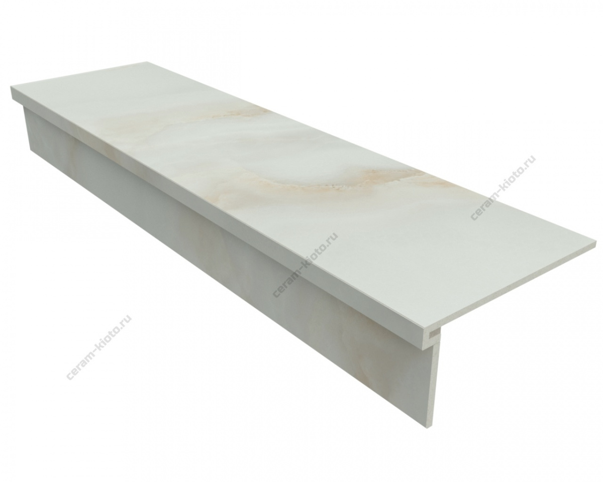 Ступень из керамогранита Idalgo Home Onix Perla ID9075B091LLR-P 1200x330 с профилем П 30 мм Лёгкое лаппатирование Бежевый;Шампань;Молочный с П-образной подклейкой носика