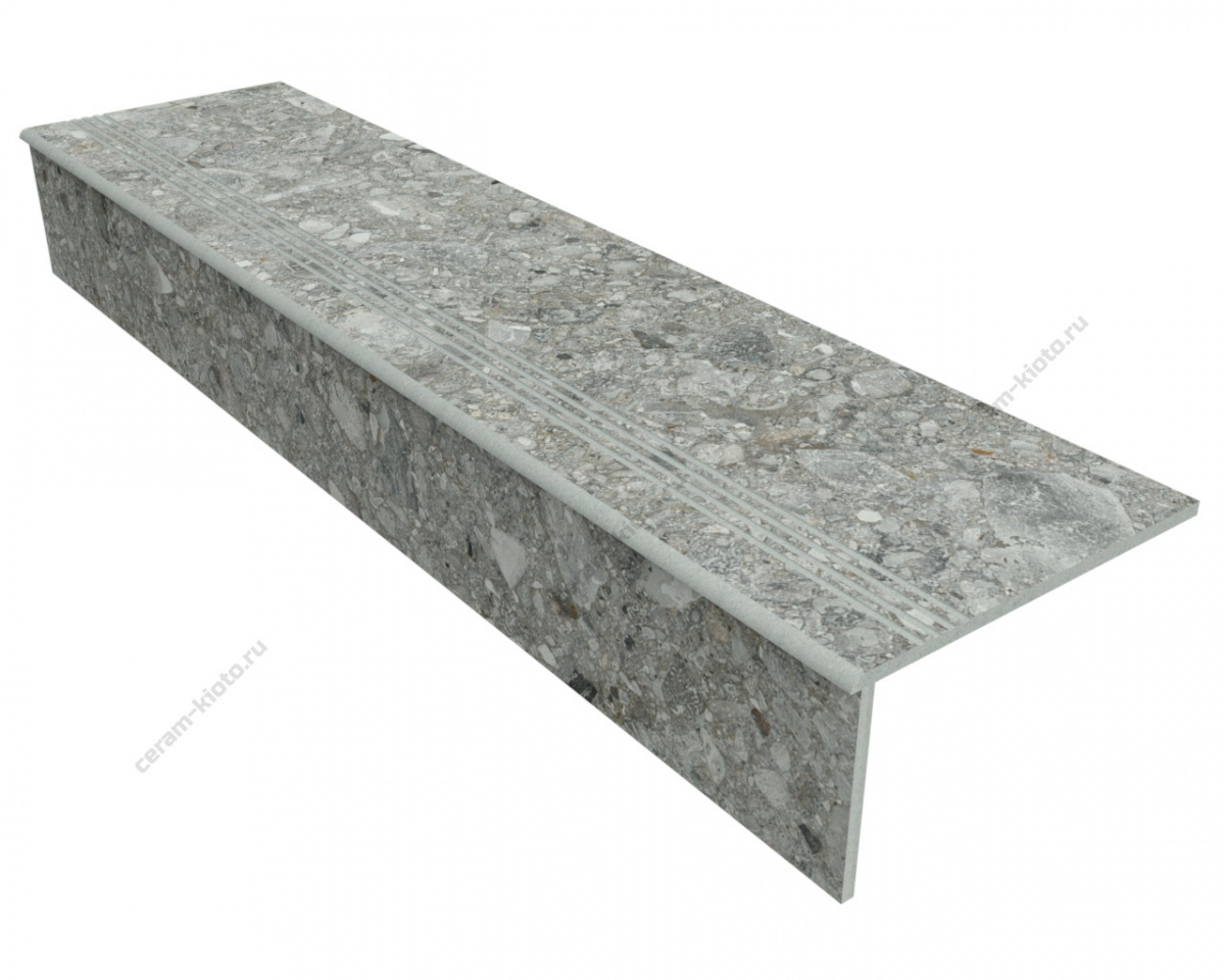 Ступень из керамогранита Idalgo Home Gerda Grey ID9063b054LLR 1200x300 Лёгкое лаппатирование Серый фаска 1\4 круга с полировкой торца