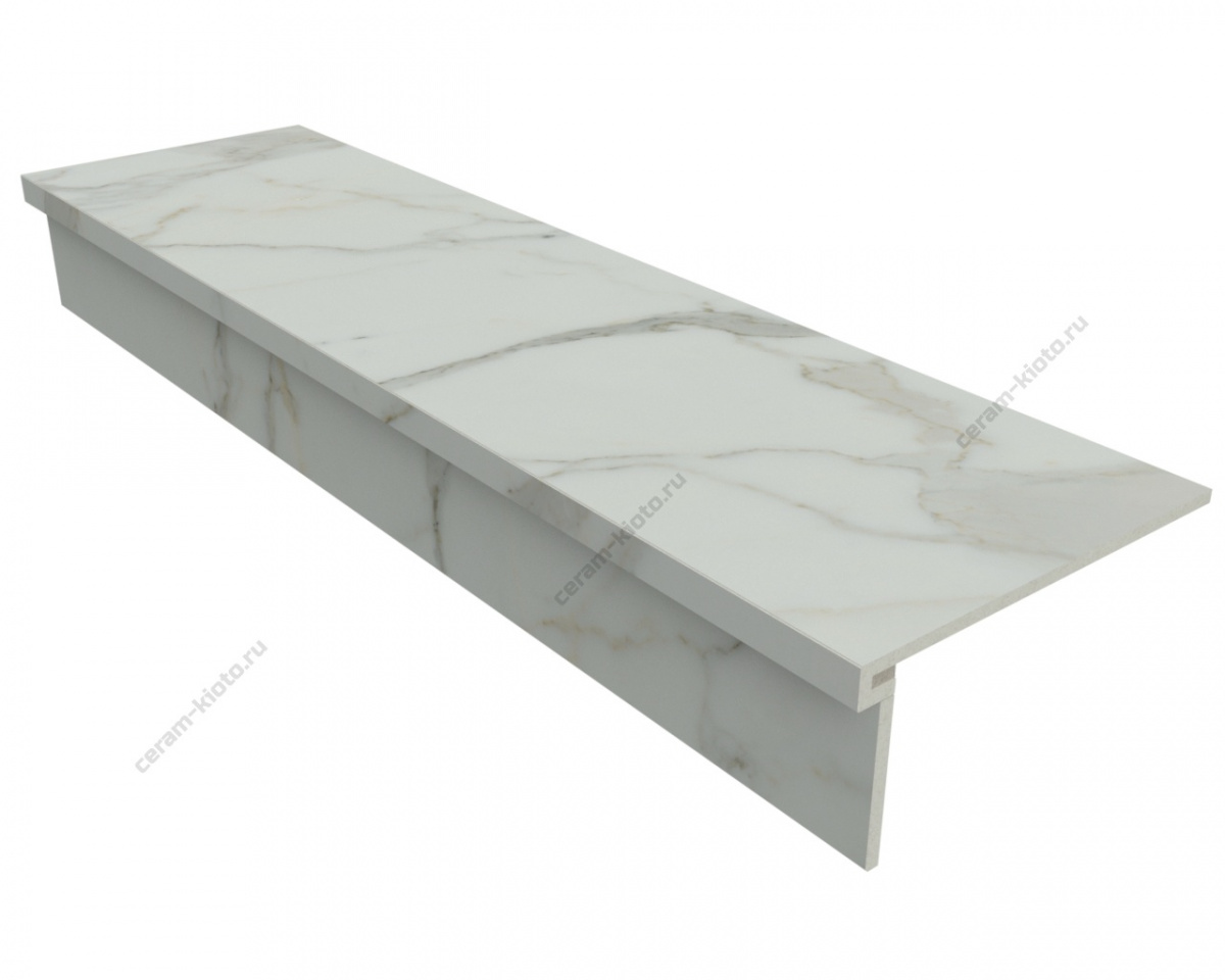 Ступень из керамогранита Idalgo Home Pallisandro Grigio ID9086B089MR-P 1200x330 с профилем П 30 мм Матовый Светло-серый;Бежевый;Слоновая кость с П-образной подклейкой носика