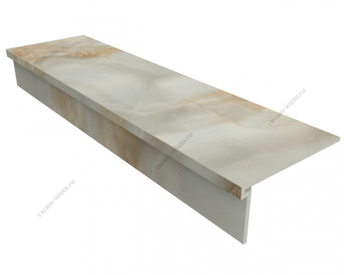 Ступень из керамогранита Idalgo Home Onix Oro ID9075B087LLR-P 1200x330 с профилем П 30 мм Лёгкое лаппатирование Бежевый;Светло-бежевый;Шампань;Молочный;Слоновая кость с П-образной подклейкой носика