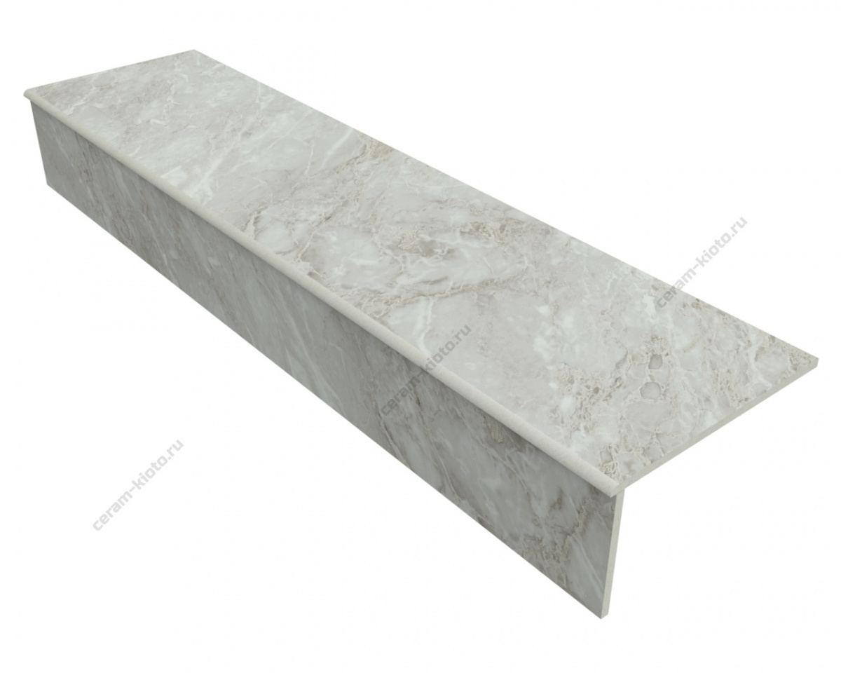 Ступень из керамогранита Idalgo Home Silver Espero ID9090B090SR 1200x300 Структурированный (рельефный) Светло-серый;Шампань фаска 1\4 круга с полировкой торца