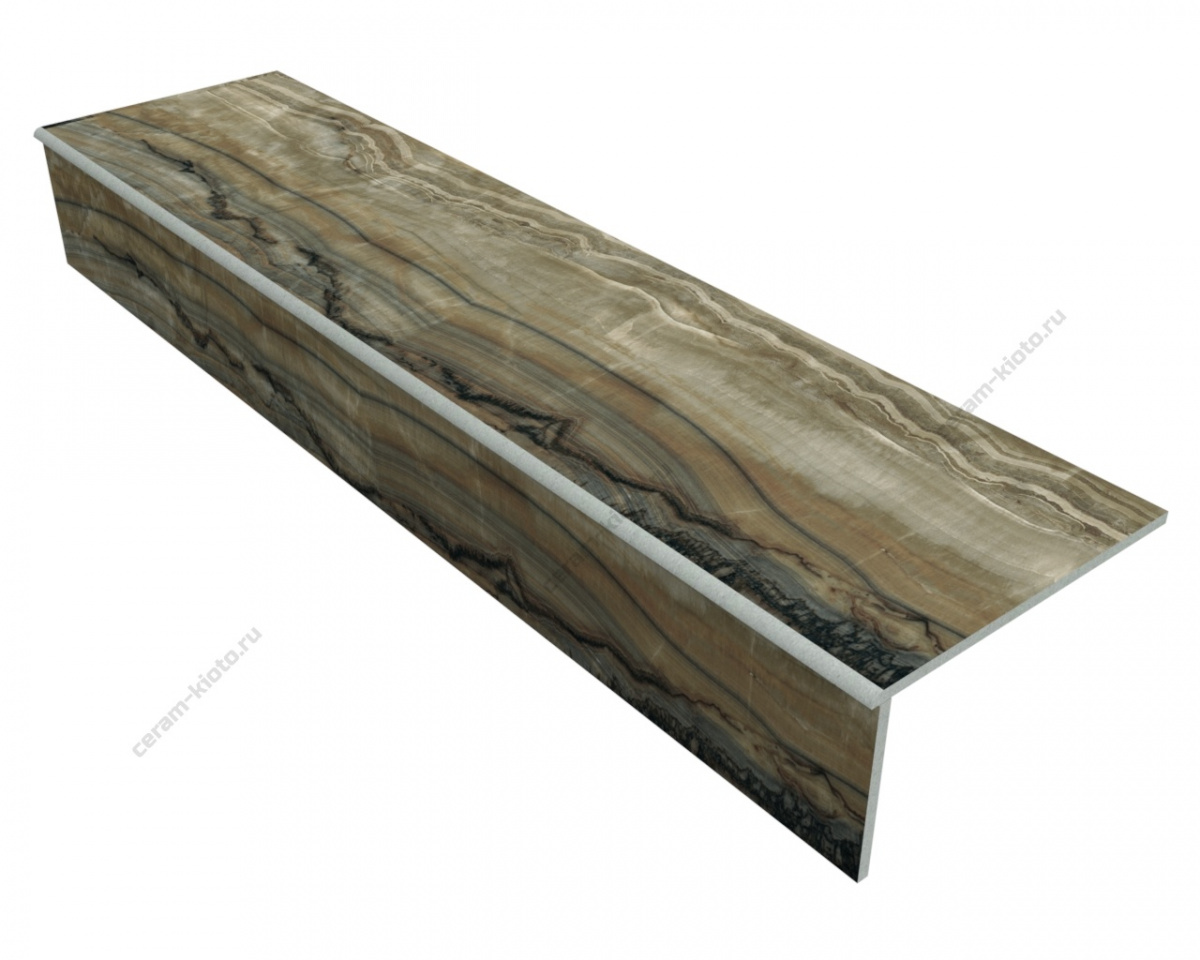 Ступень из керамогранита Idalgo Home Onix Brown ID9075B053LLR 1200x300 Лёгкое лаппатирование Коричневый;Тёмно-коричневый фаска 1\4 круга с полировкой торца