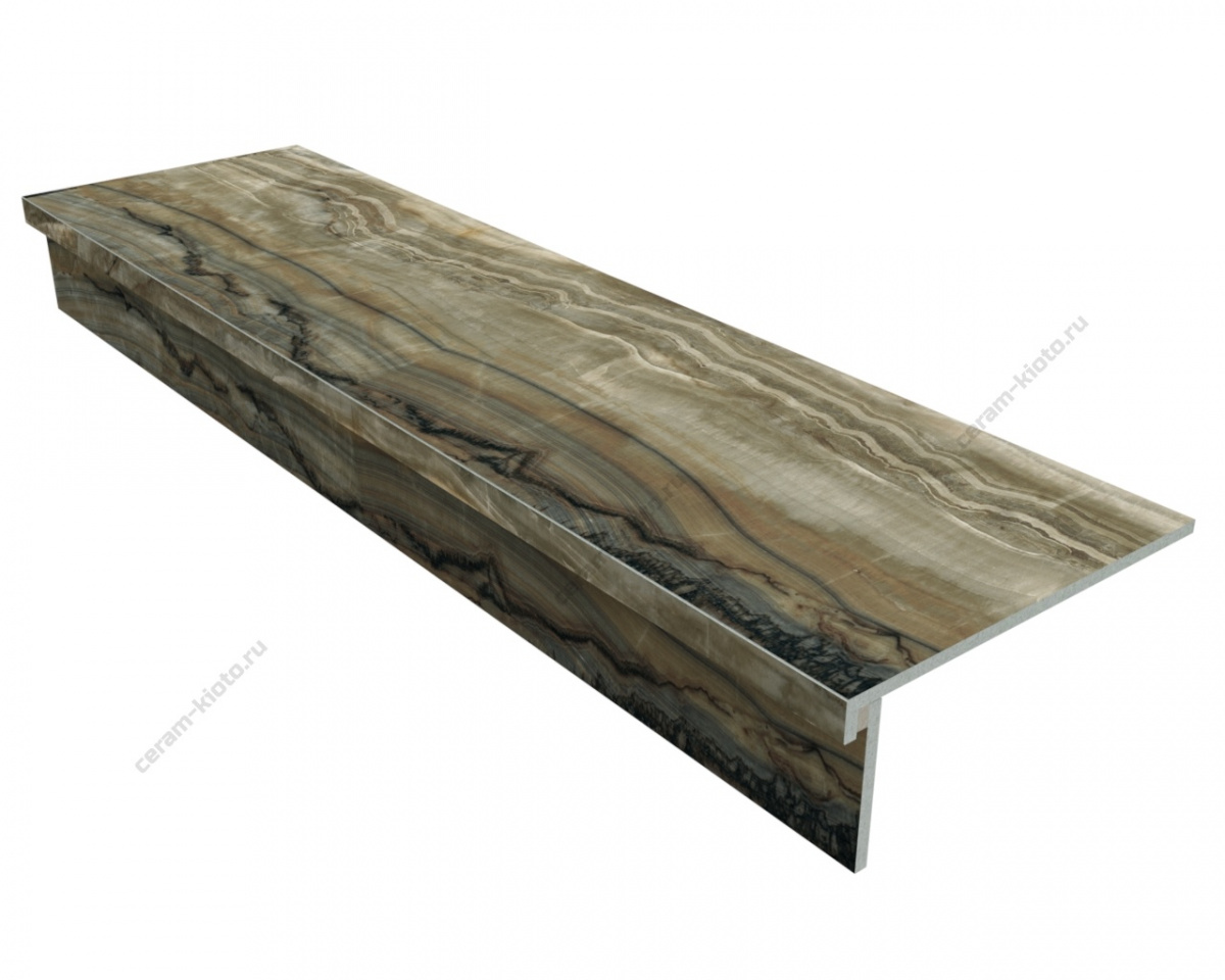 Ступень из керамогранита Idalgo Home Onix Brown ID9075B053LLR-G 1200x320 с профилем Г 30 мм Лёгкое лаппатирование Коричневый;Тёмно-коричневый с Г-образной подклейкой носика