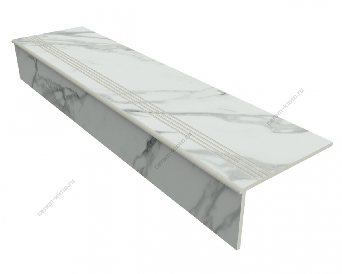 Ступень из керамогранита Idalgo Home Anna Elegant ID9079b082LLR 1200x300 Лёгкое лаппатирование Белый фаска 1\4 круга с полировкой торца