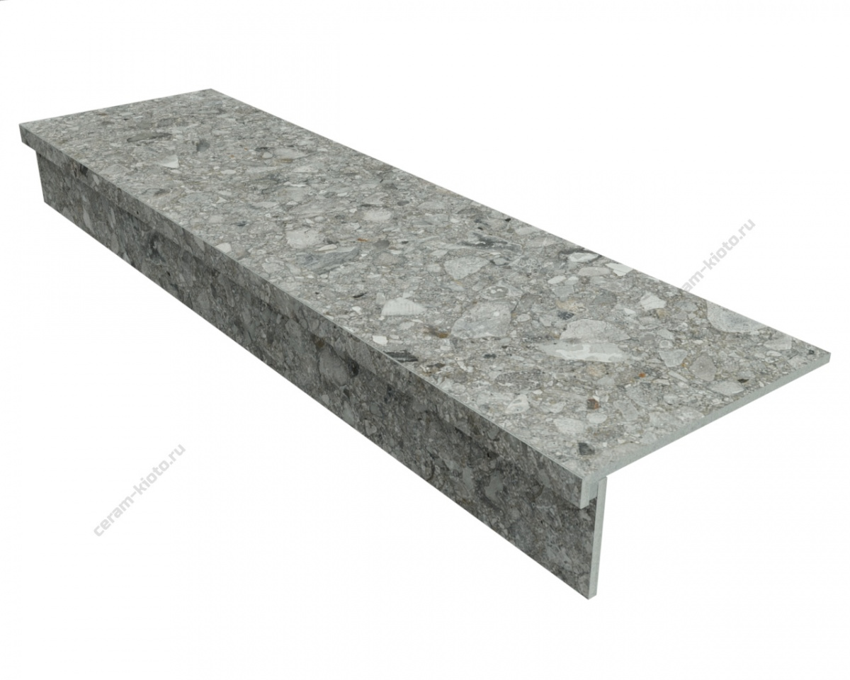 Ступень из керамогранита Idalgo Home Gerda Grey ID9063b054LLR-G 1200x320 с профилем Г 30 мм Лёгкое лаппатирование Серый с Г-образной подклейкой носика