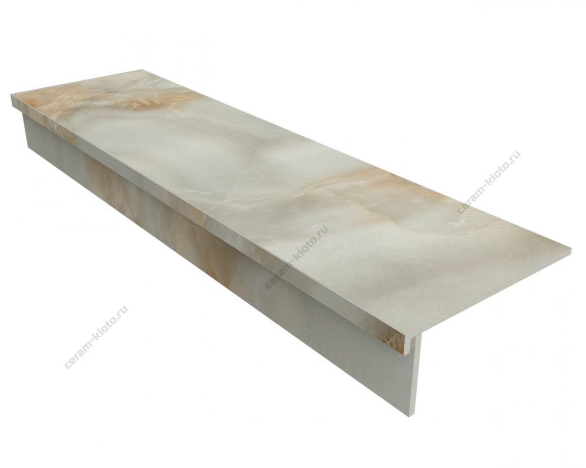 Ступень из керамогранита Idalgo Home Onix Oro ID9075B087LLR-G 1200x320 с профилем Г 30 мм Лёгкое лаппатирование Бежевый;Светло-бежевый;Шампань;Молочный;Слоновая кость с Г-образной подклейкой носика