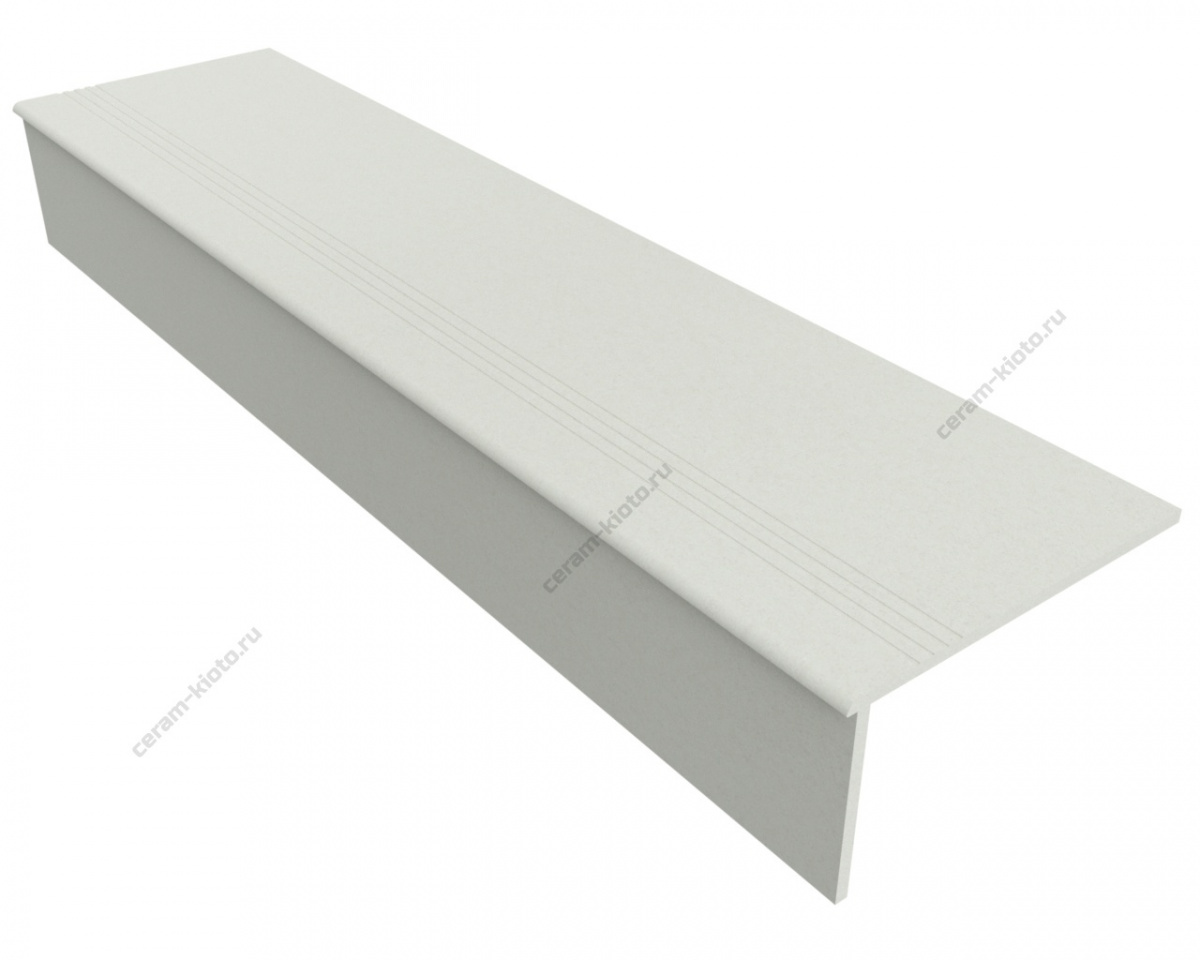 Ступень из керамогранита UF010MR (светло-молочный, моноколор) 1200x300 Матовый Белый фаска 1\4 круга с полировкой торца