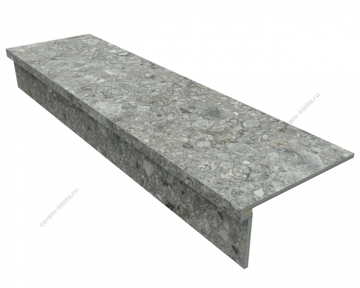 Ступень из керамогранита Idalgo Home Gerda Grey ID9063b054LLR-P 1200x330 с профилем П 30 мм Лёгкое лаппатирование Серый с П-образной подклейкой носика