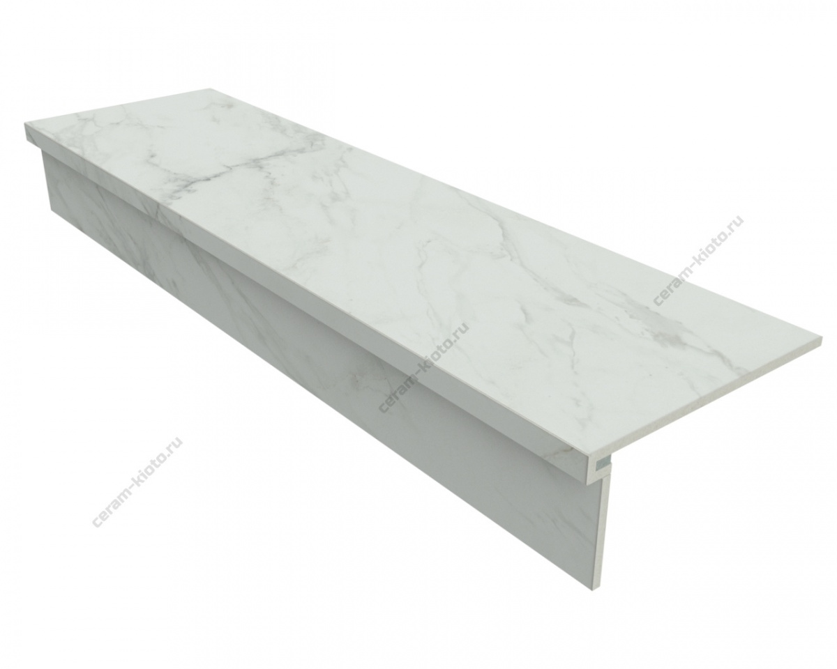 Ступень из керамогранита Idalgo Home Diana Elegant ID9078b082LLR-P 1200x330 с профилем П 30 мм Лёгкое лаппатирование Белый с П-образной подклейкой носика