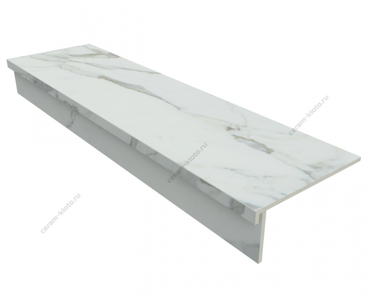 Ступень из керамогранита Idalgo Home Pallisandro Classic ID9086B056LLR-G 1200x320 с профилем Г 30 мм Лёгкое лаппатирование Белый;Светло-бежевый;Светло-молочный с Г-образной подклейкой носика