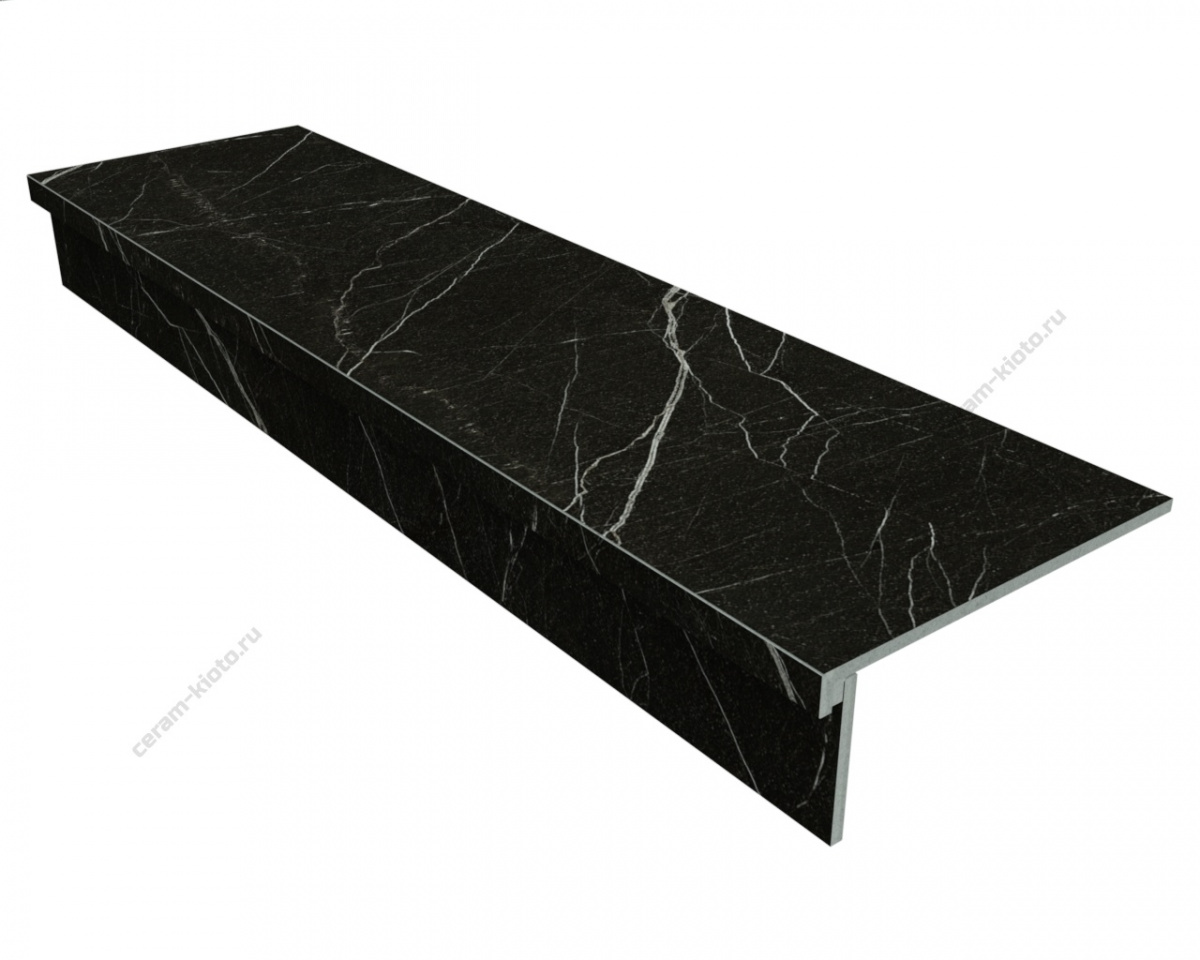 Ступень из керамогранита Idalgo Home Sofia Black Olive ID9061b080LLR-G 1200x320 с профилем Г 30 мм Лёгкое лаппатирование Чёрный с Г-образной подклейкой носика