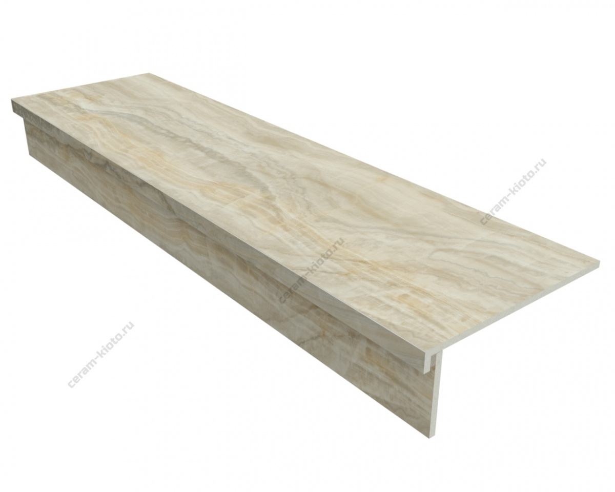 Ступень из керамогранита Idalgo Home Onix Beige ID9075B036LLR-G 1200x320 с профилем Г 30 мм Лёгкое лаппатирование Бежевый;Золотой;Светло-бежевый с Г-образной подклейкой носика