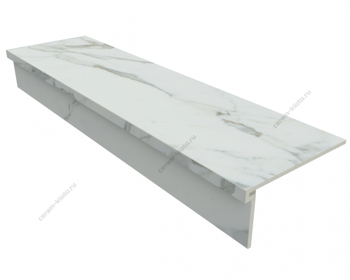 Ступень из керамогранита Idalgo Home Pallisandro Classic ID9086B056LLR-P 1200x330 с профилем П 30 мм Лёгкое лаппатирование Белый;Светло-бежевый;Светло-молочный с П-образной подклейкой носика