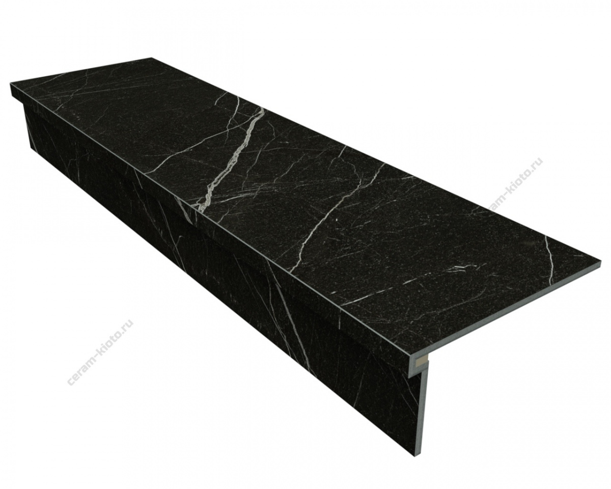 Ступень из керамогранита Idalgo Home Sofia Black Olive ID9061b080LLR-P 1200x330 с профилем П 30 мм Лёгкое лаппатирование Чёрный с П-образной подклейкой носика
