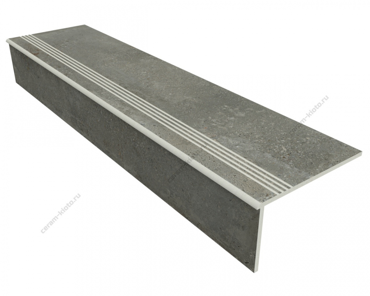 Ступень из керамогранита Idalgo Home Perla grey ID9069b054LLR 1200x300 Лёгкое лаппатирование Серый фаска 1\4 круга с полировкой торца