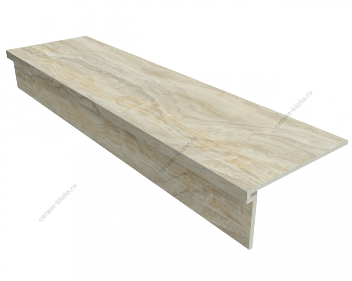 Ступень из керамогранита Idalgo Home Onix Beige ID9075B036LLR-P 1200x330 с профилем П 30 мм Лёгкое лаппатирование Бежевый;Золотой;Светло-бежевый с П-образной подклейкой носика