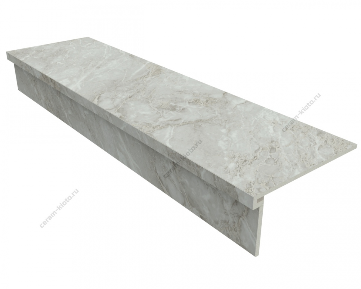 Ступень из керамогранита Idalgo Home Silver Espero ID9090B090LLR-P 1200x330 с профилем П 30 мм Лёгкое лаппатирование Светло-серый;Шампань с П-образной подклейкой носика