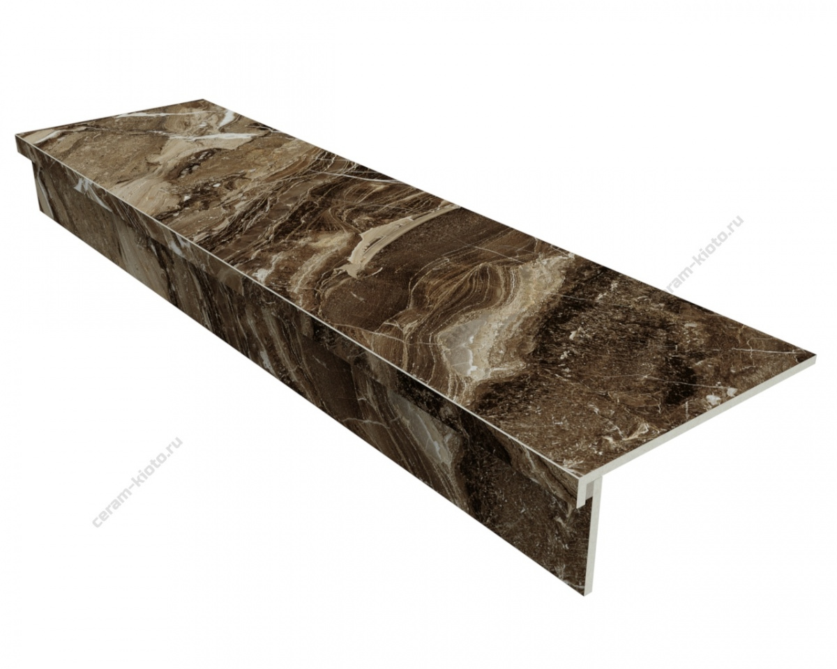 Ступень из керамогранита Idalgo Home Arabesco Lite ID9084B093LLR-G 1200x320 с профилем Г 30 мм Лёгкое лаппатирование Коричневый;Светло-коричневый с Г-образной подклейкой носика