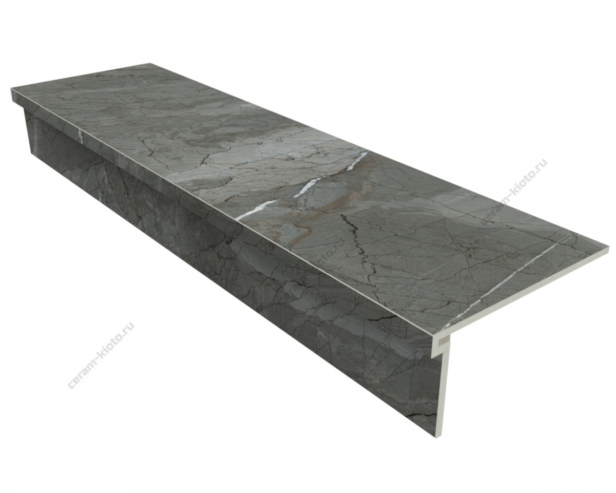 Ступень из керамогранита Idalgo Home Sunset Grigio ID9092B089MR-P 1200x330 с профилем П 30 мм Матовый Серый;Тёмный;Тёмно-серый с П-образной подклейкой носика