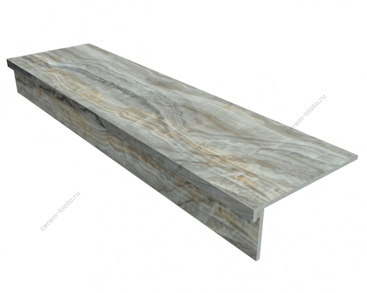 Ступень из керамогранита Idalgo Home Onix Grey ID9075B054LLR-G 1200x320 с профилем Г 30 мм Лёгкое лаппатирование Светло-серый;Серый с Г-образной подклейкой носика